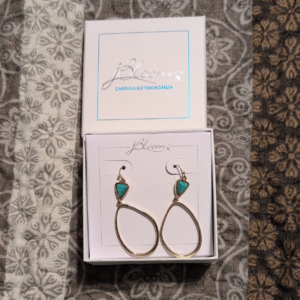Bloom Gold and Teal Drop Earrings